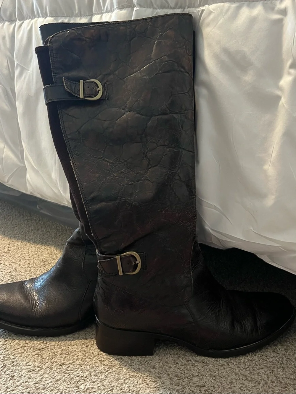 Born Dark Brown Over-the-Knee Leather Boots with Buckle Accents
